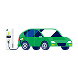 Zeichnung eines Elektroautos, das zum Laden eingesteckt ist