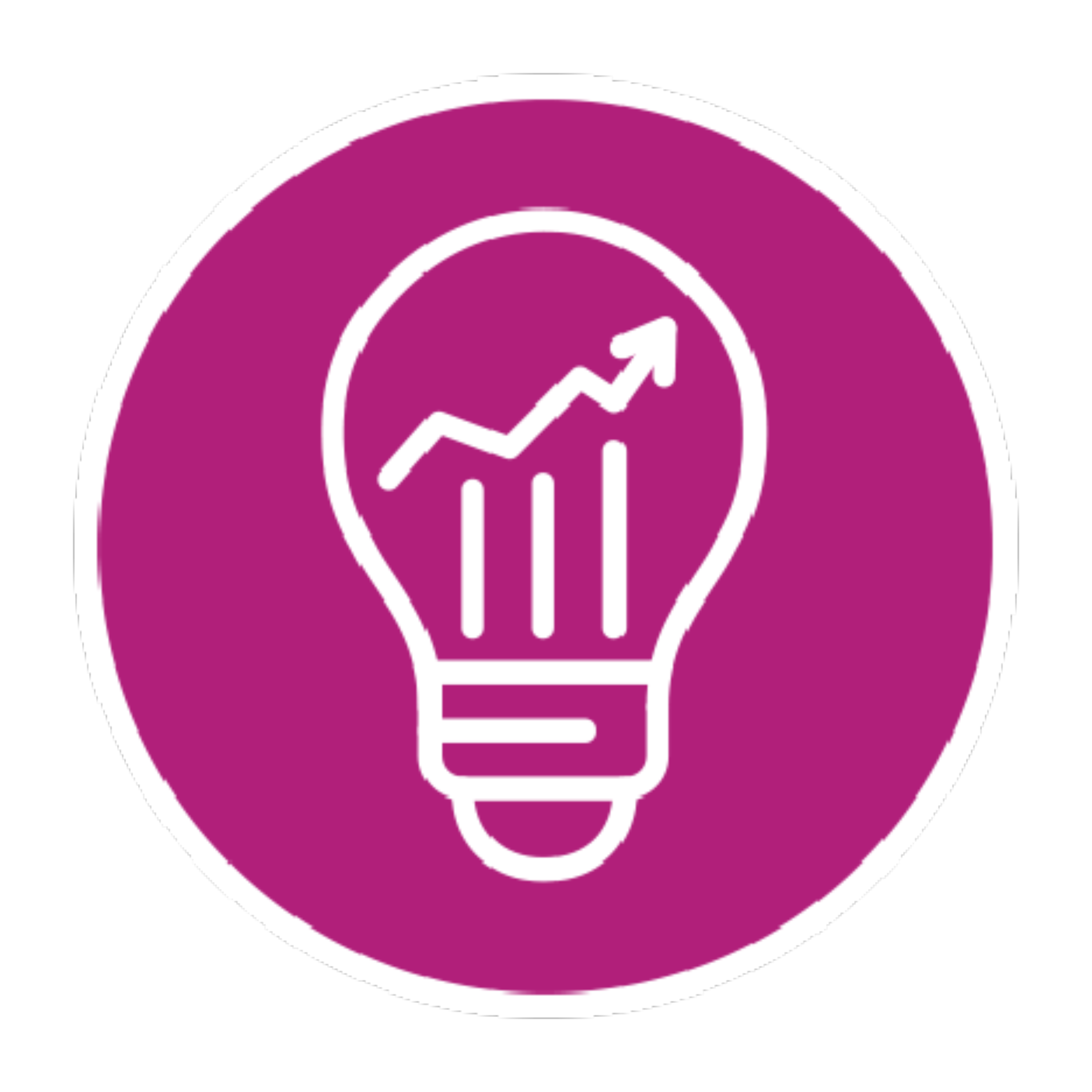 Zeichnung einer Glühbirne mit Diagrammen und einer nach oben weisenden Diagrammlinie in der Glühbirne