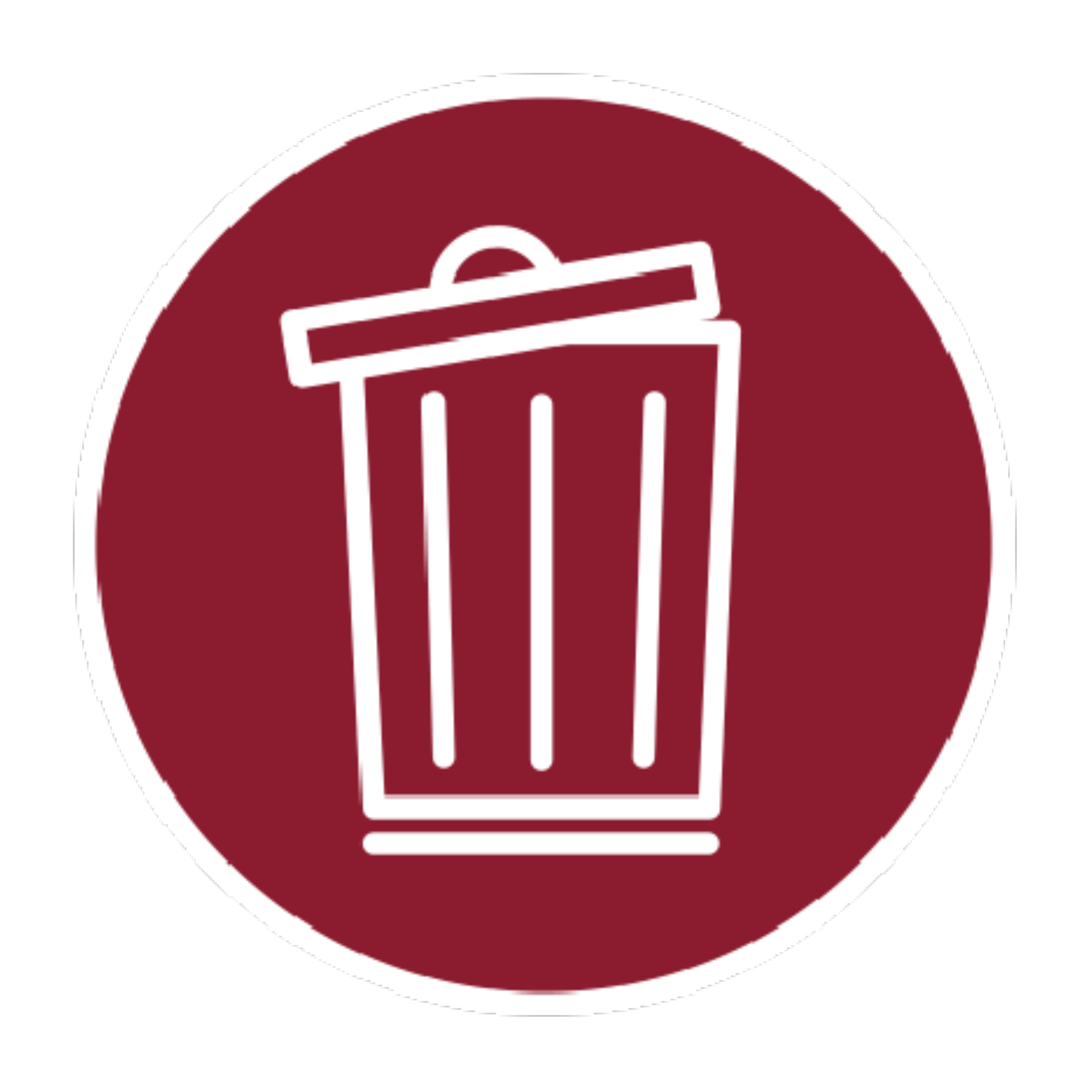 Zeichnung eines Abfalleimers mit leicht schrägem Deckel