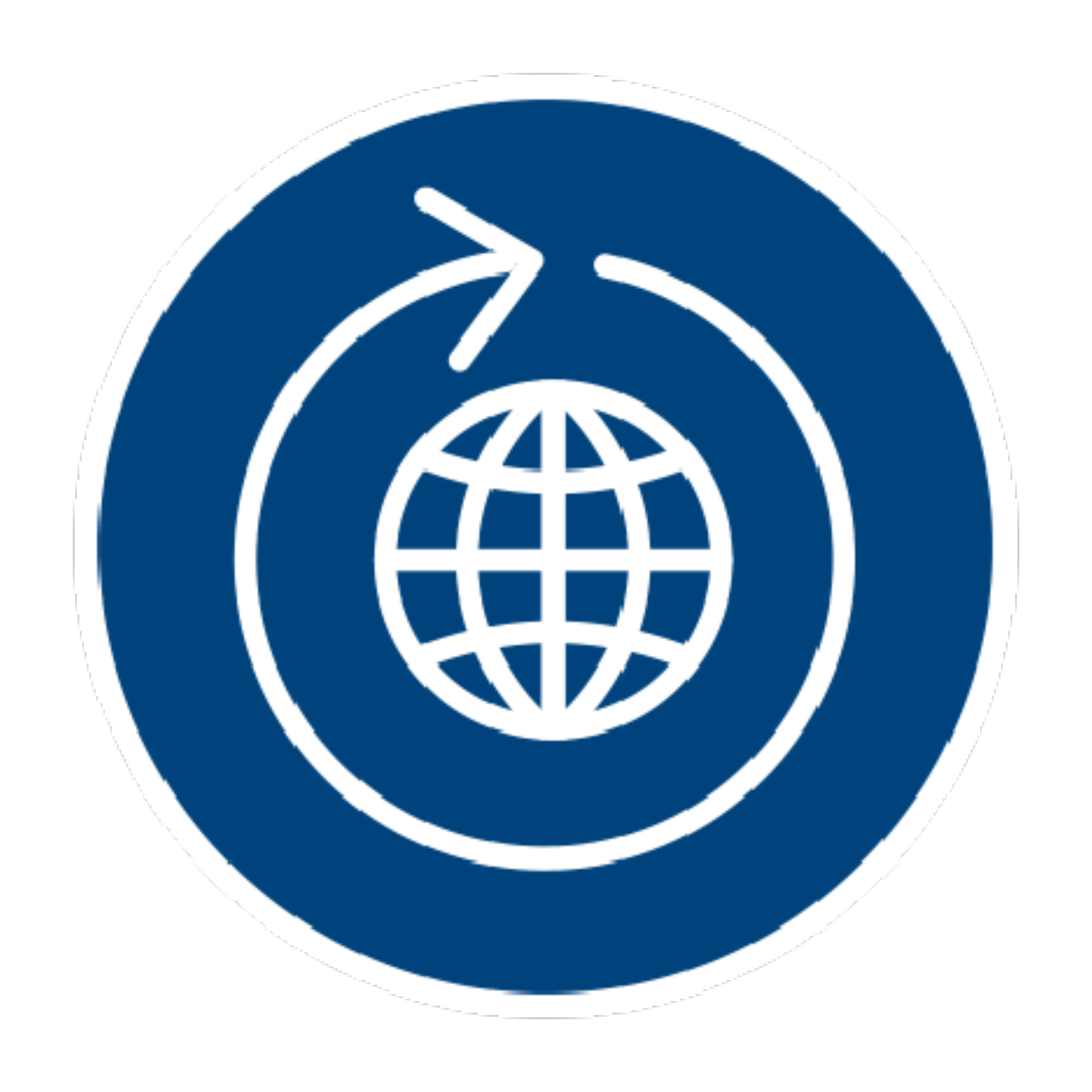 Zeichnung eines Globus mit Längen- und Breitengraden in einem runden Recycle-Symbol