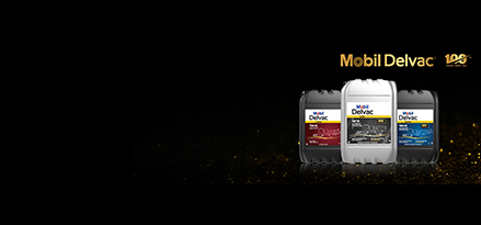 Verpackungen von Mobil Delvac Modern, Ultra und Legend mit goldenem Glanz auf der rechten Seite